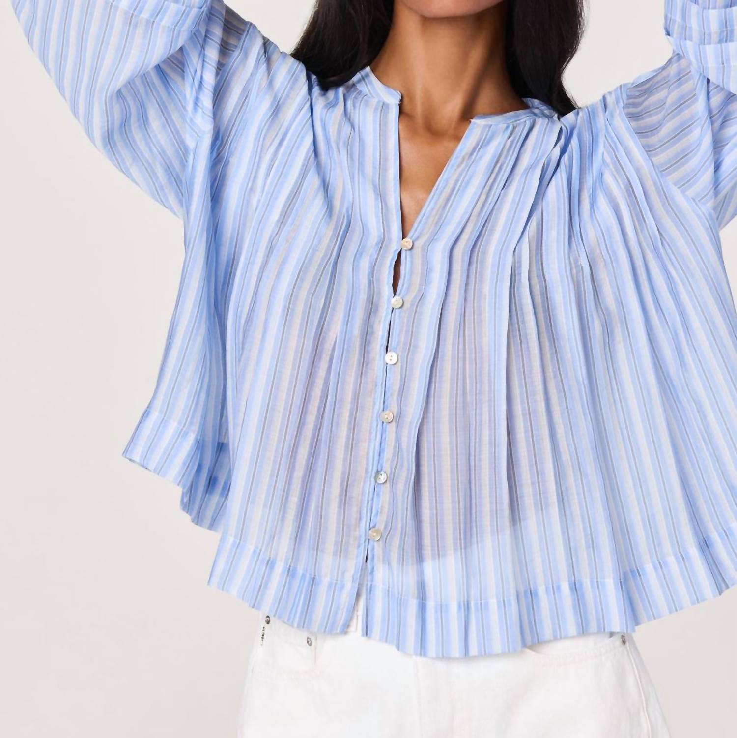 ASTR Ericka Striped Balloon Sleeve Blouse in blue - women's blouse - view 5