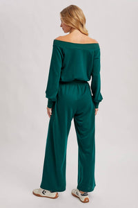 Bluivy - Wide Neck Off the Shoulder Knit Jumpsuit