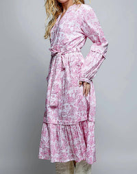 Pol - Vintage Inspired Relaxed Fit Floral Midi Dress With Belt