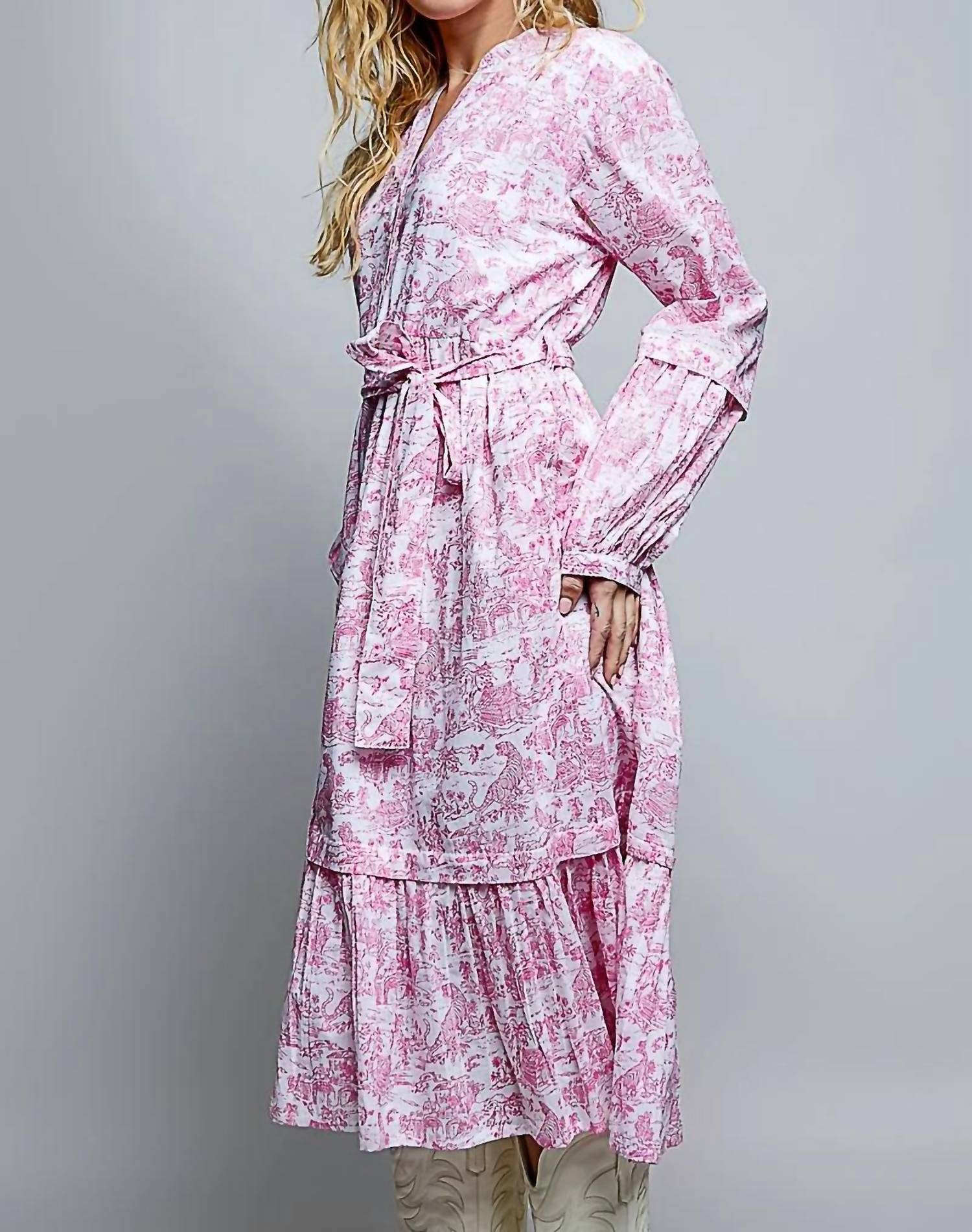 Pol - Vintage Inspired Relaxed Fit Floral Midi Dress With Belt