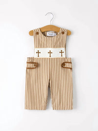 Rylee Faith Designs - Boys Stripe Smocked Church Christ Bishop Christening Toddler Romper