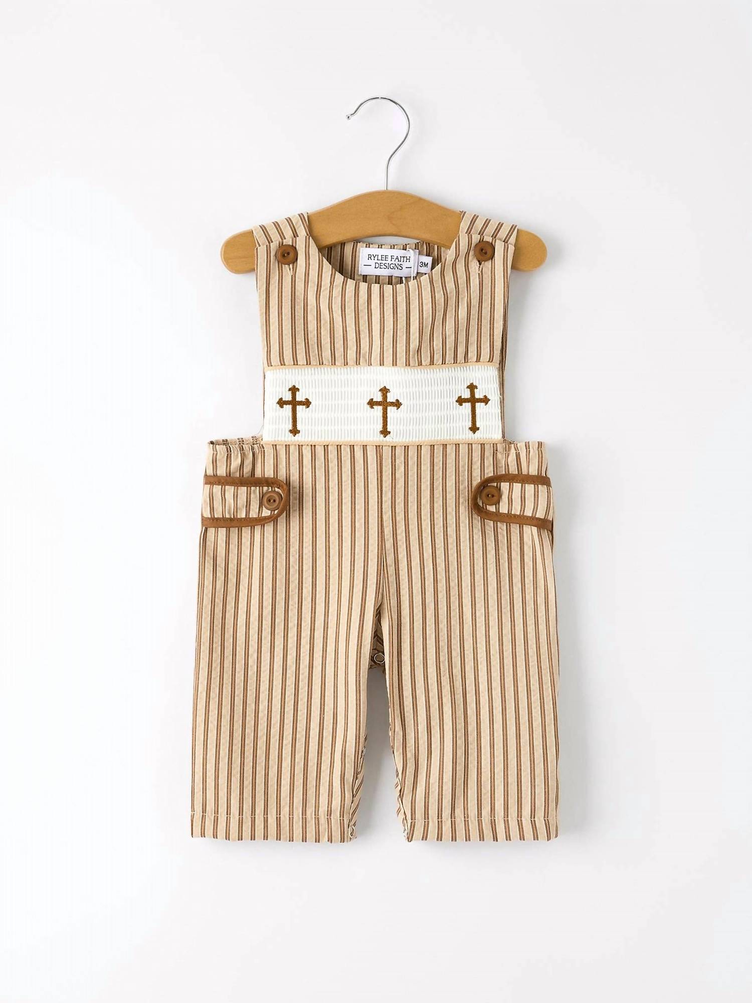 Rylee Faith Designs - Boys Stripe Smocked Church Christ Bishop Christening Toddler Romper