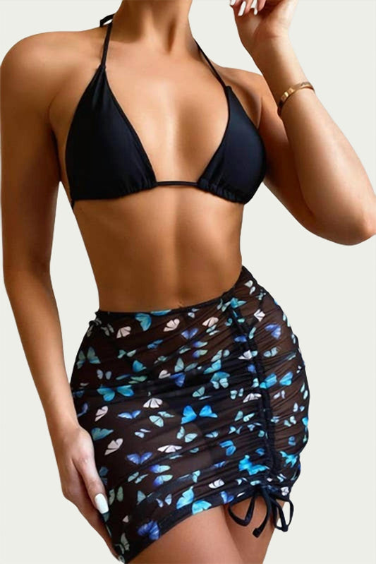 BUTTERFLY SKIRT THREE-PIECE BIKINI SET