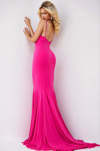 JOVANI Fitted Spaghetti Strap Dress in hot pink - women's dress - alternate view