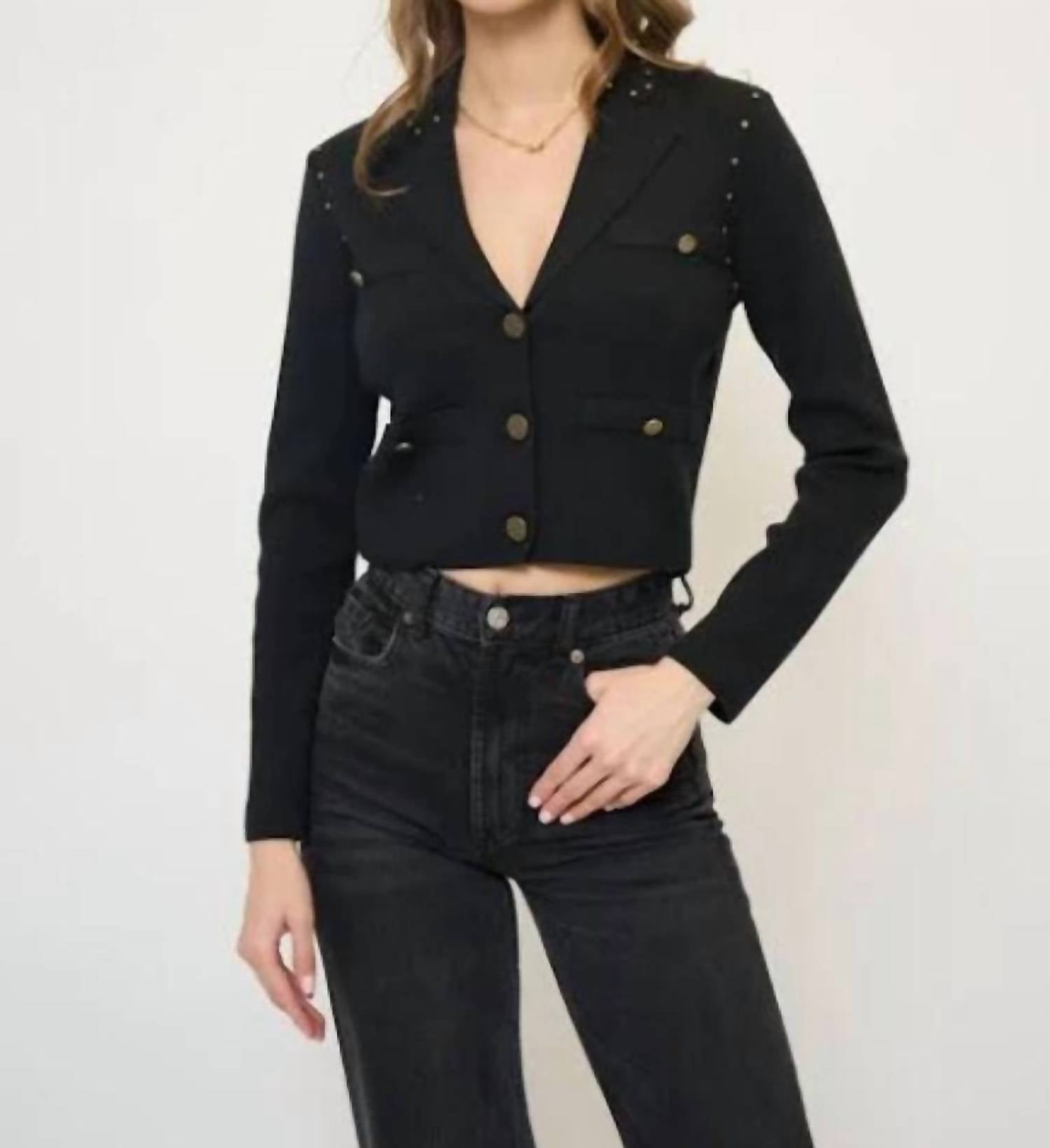 Central Park West Crystal Knit Blazer in black 1 - women's jacket