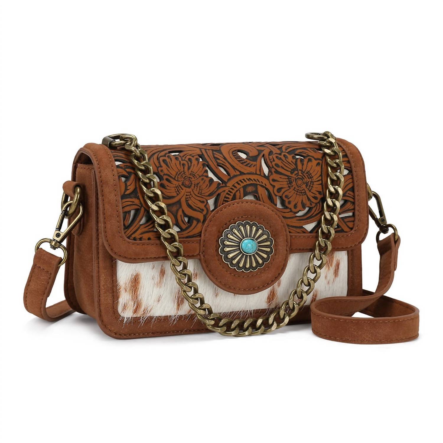 Trinity Ranch - Cowhide Floral Cutout Crossbody Bag