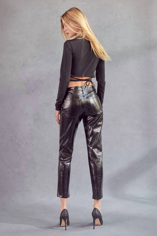 Kancan - Women's Snakeskin Coated Straight Leg Jean