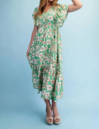Gigio - Vibrant Floral Print V-neck Midi Dress