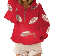 Bibi - Football Sequin Patches Half Zip Hoodie