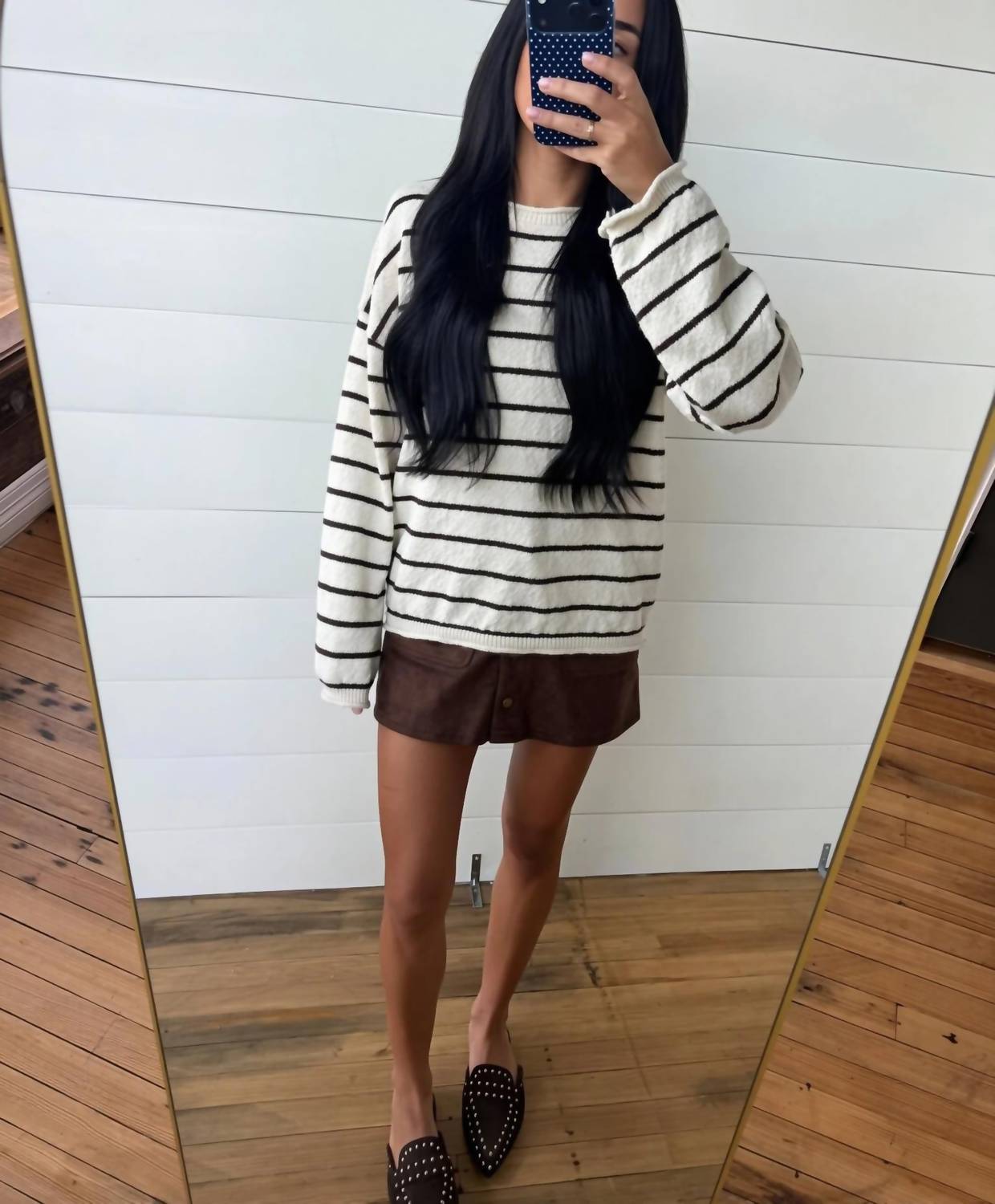 Blue B - Stripe Textured Raw Edge Long Sleeve Knit Sweater Top