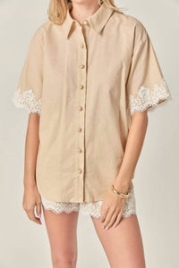 English Factory - Women's Midnight Lace Linen Shirt