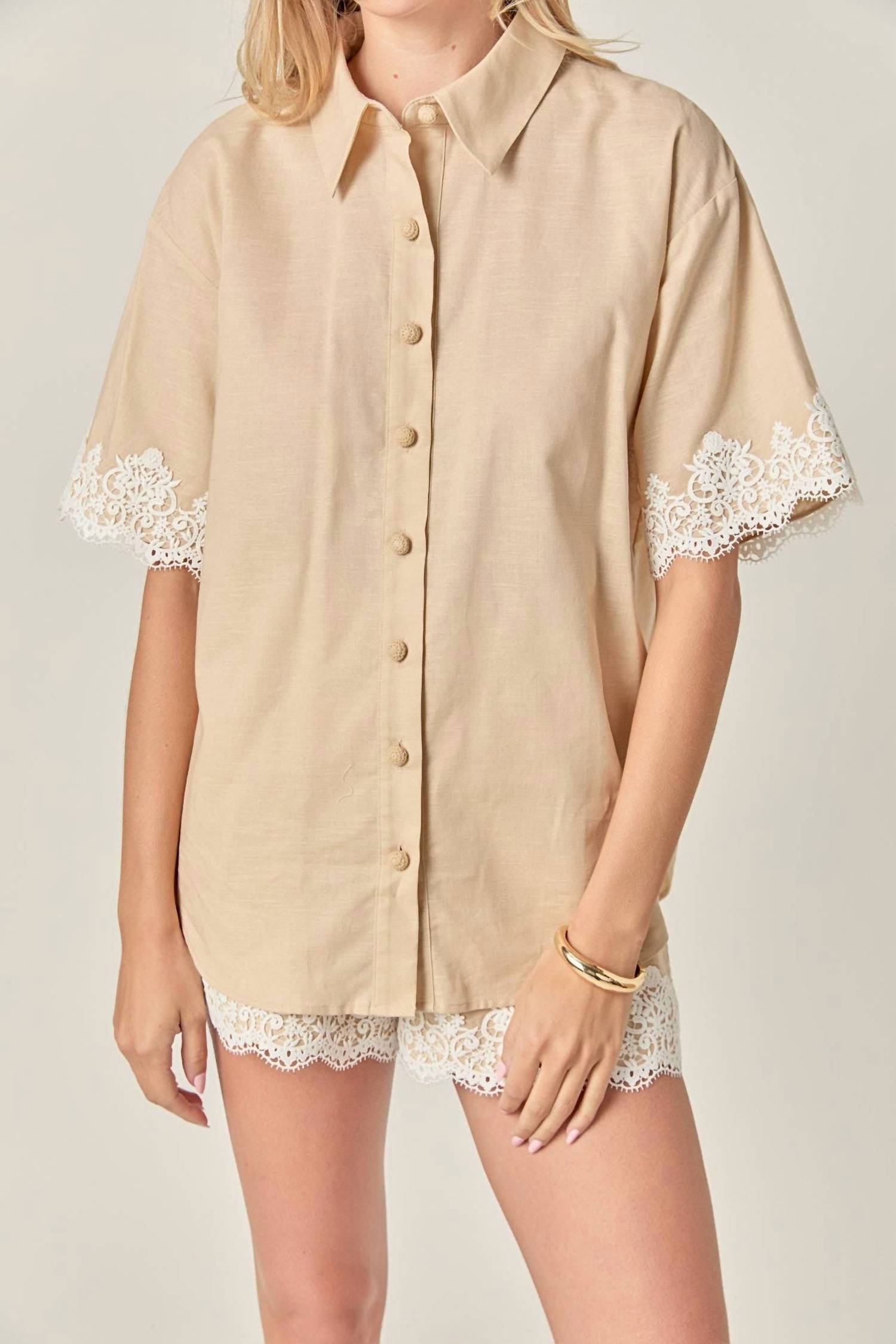 English Factory - Women's Midnight Lace Linen Shirt