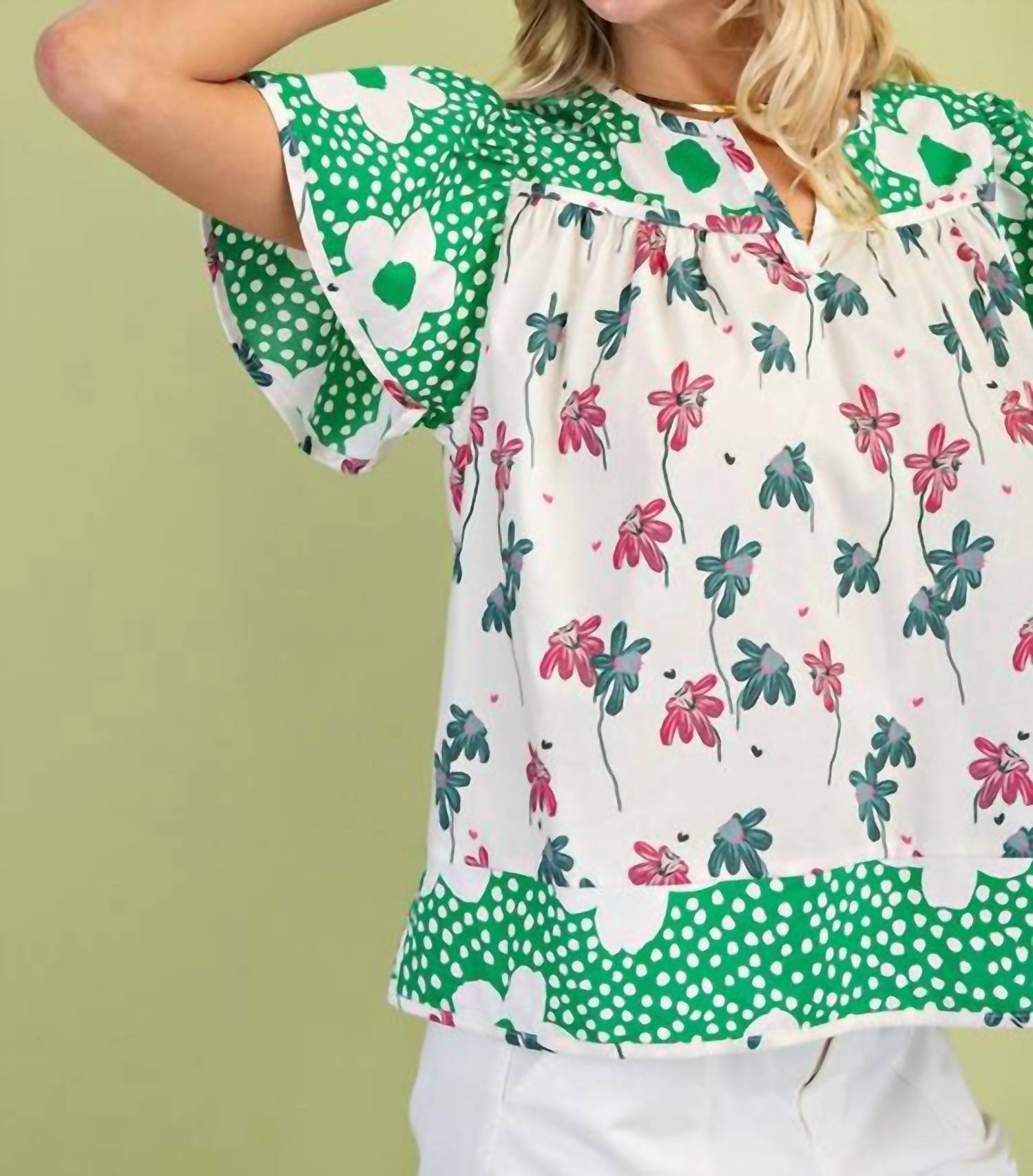 Gigio - Mixed Print Short Sleeve Top