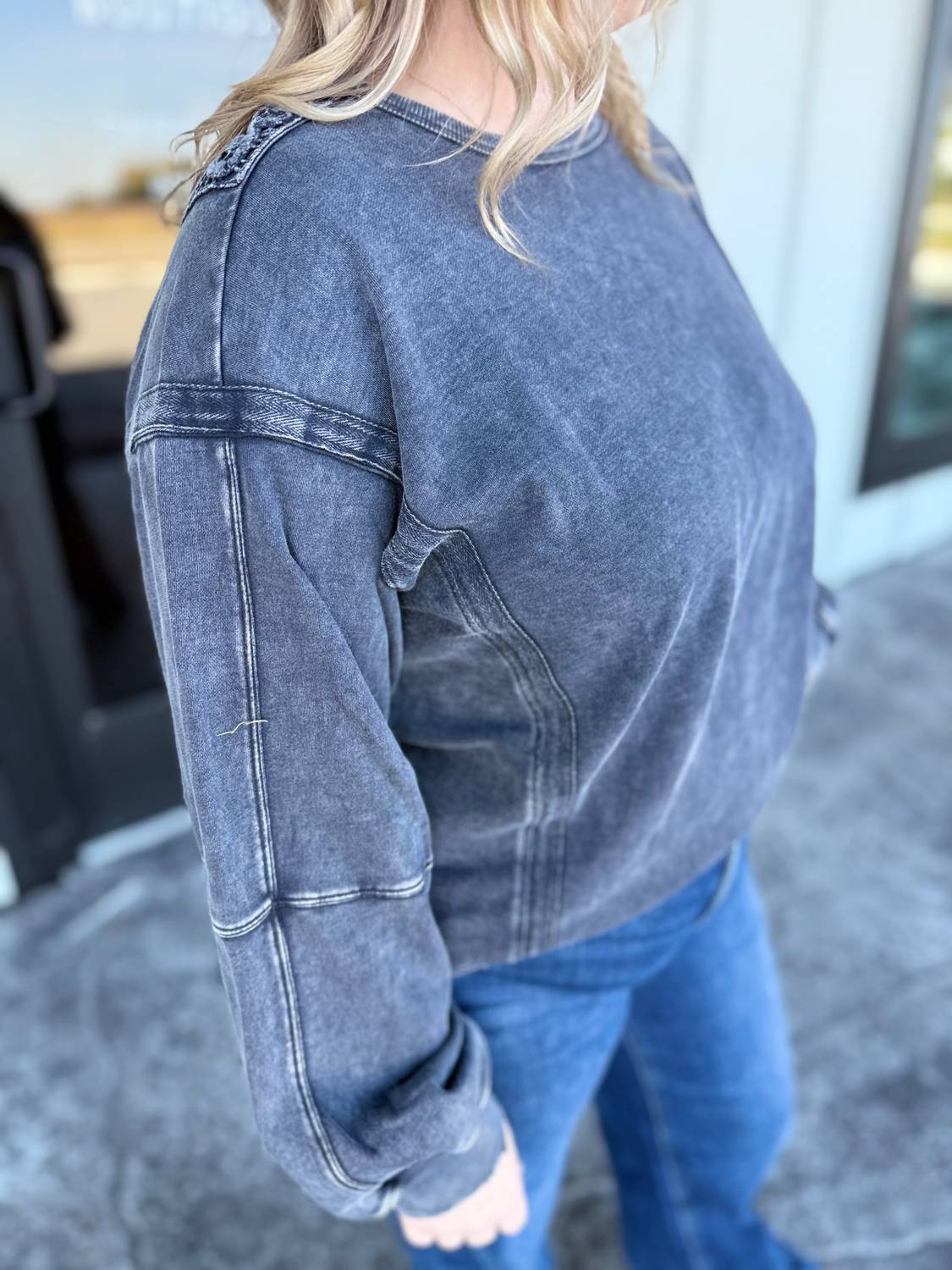 Easel Back Floral Washed Crewneck Sweater in grey - women's sweater - view 5