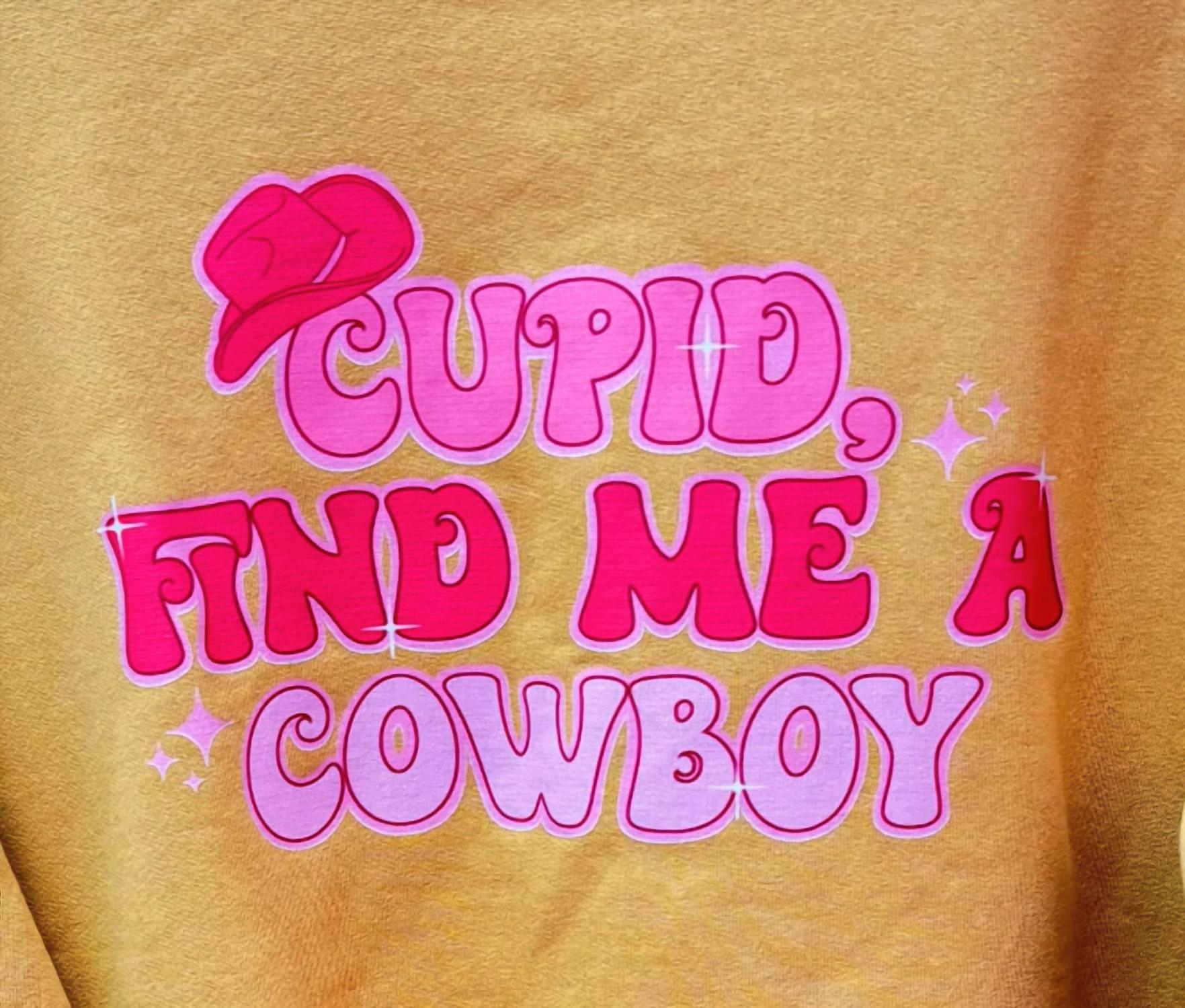Original Favorites Women's Cupid Find Me A Cowboy Crewneck Tee in yellow - women's top - detail view