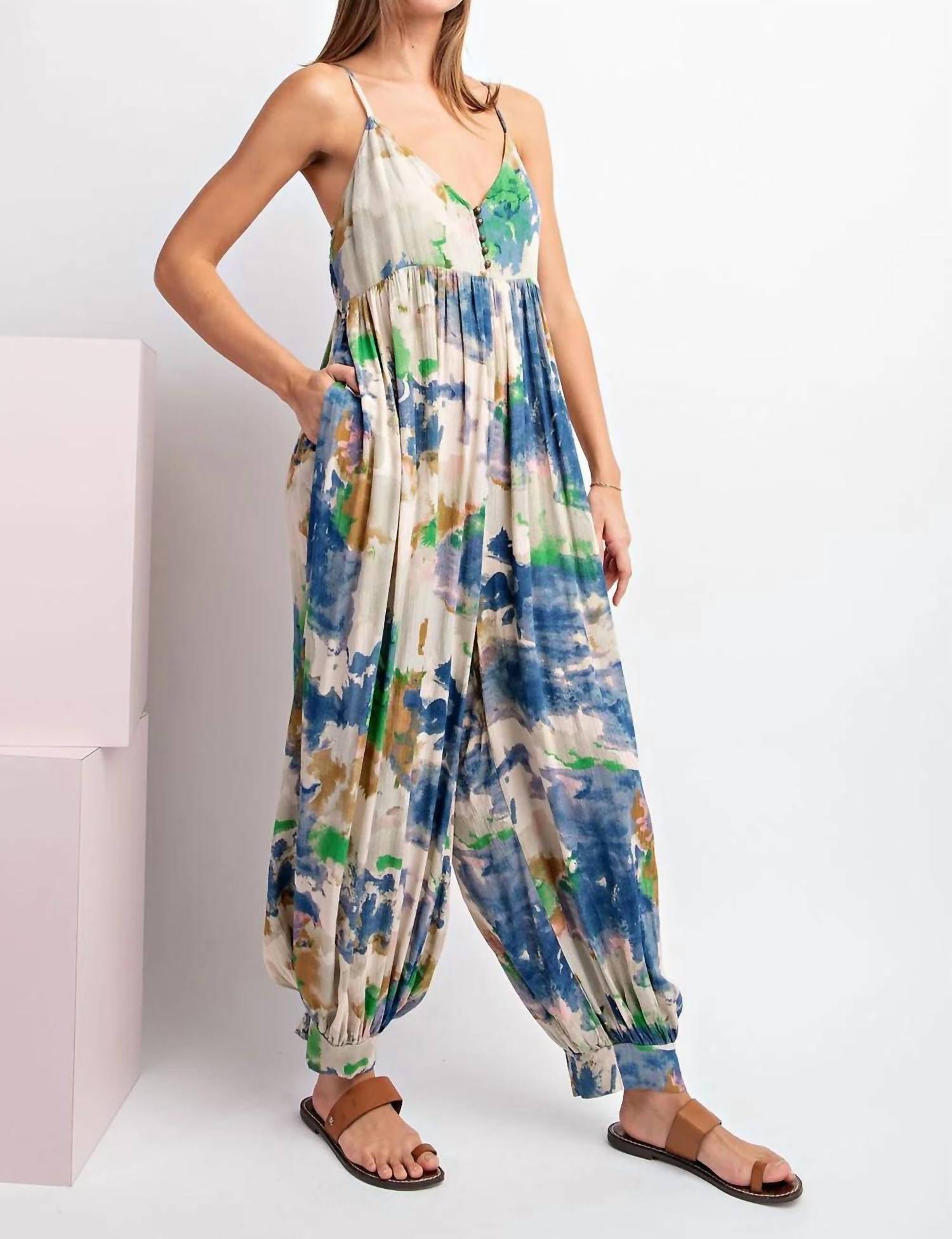 Ee:Some - Women's Tie Dye Sleeveless Jumpsuit