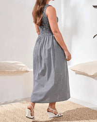 Tribal - Gingham Smocked-bodice Midi Dress