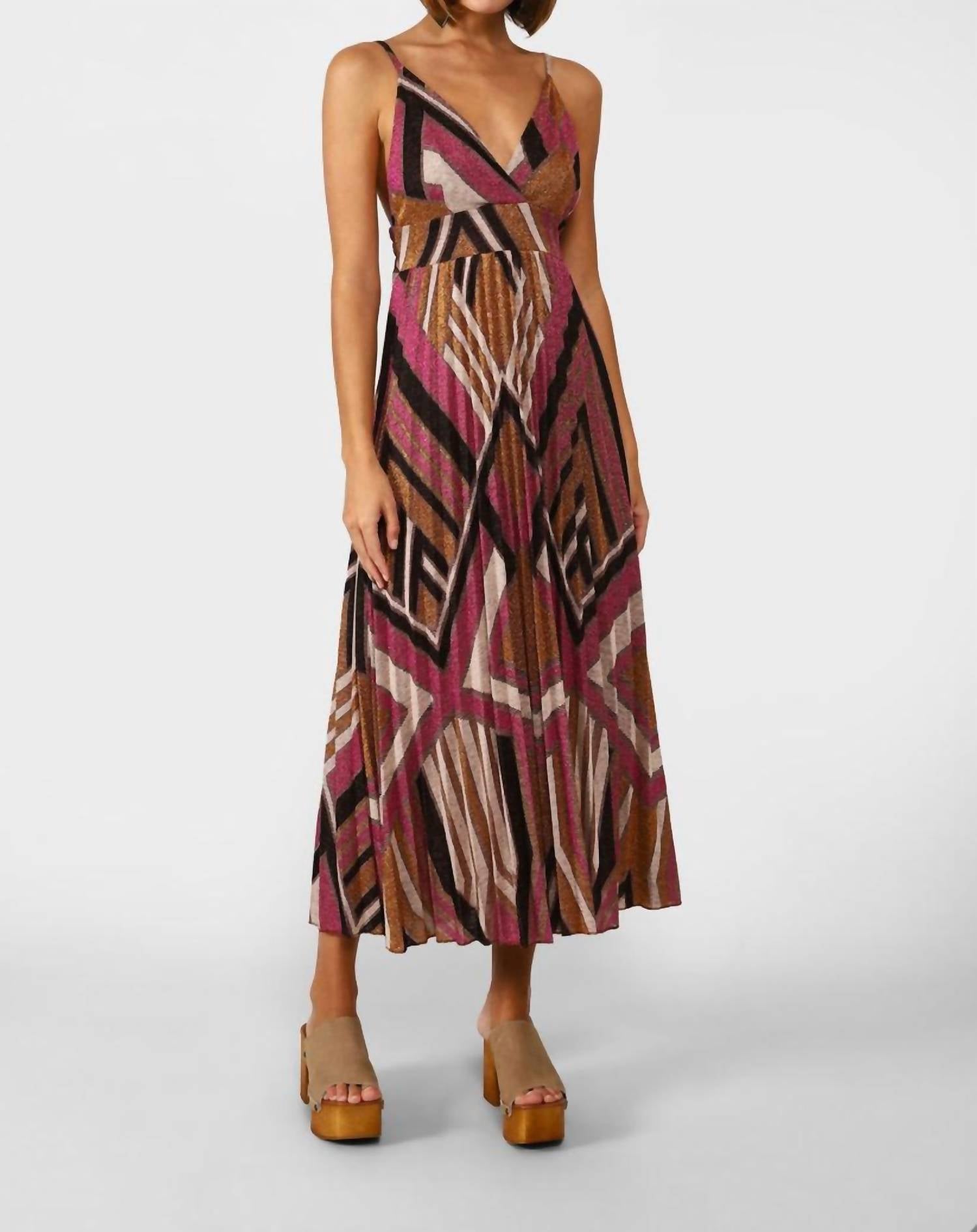 Dixie - Studio Long Pleated Geometric Design Dress