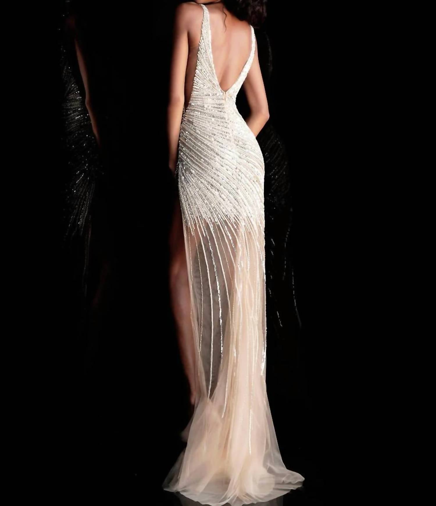 Jovani - High Slit Beaded Prom Dress