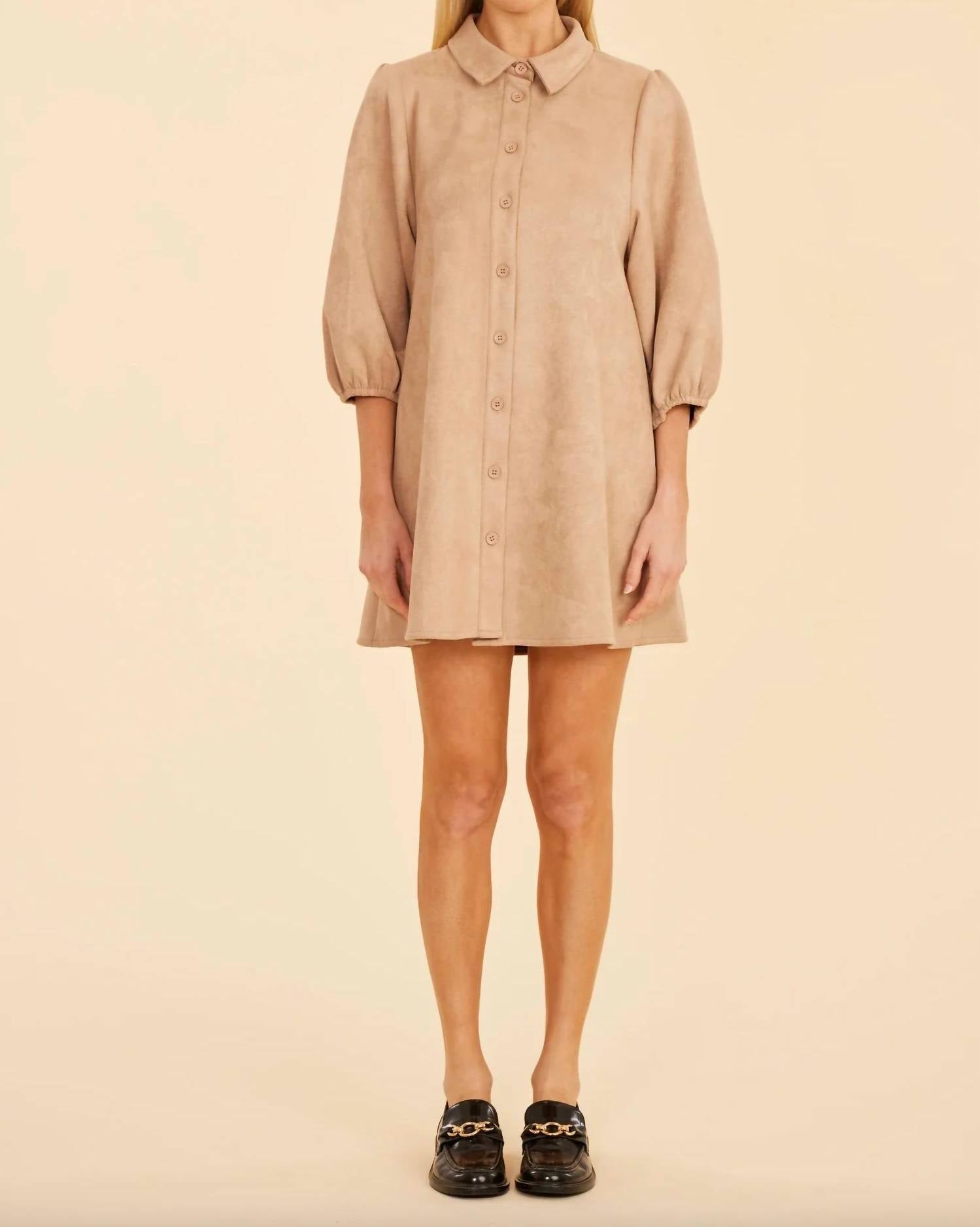 Dolce Cabo - Women's Faux Suede Puff Sleeve Shirt Dress
