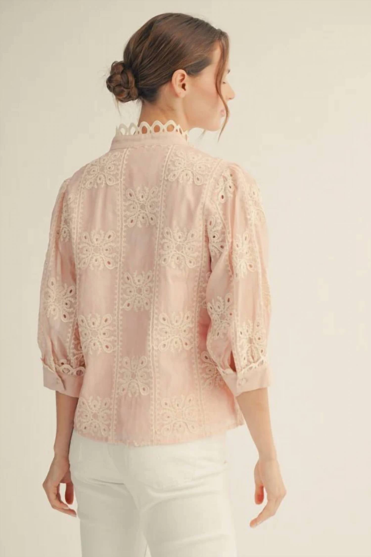 Jodifl - Button Down 3D Embroidery Top