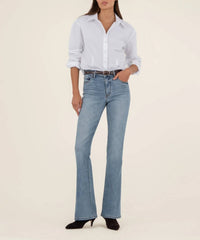 KUT FROM THE KLOTH High Rise Flare Pant in donate with medium base wash - women's pants