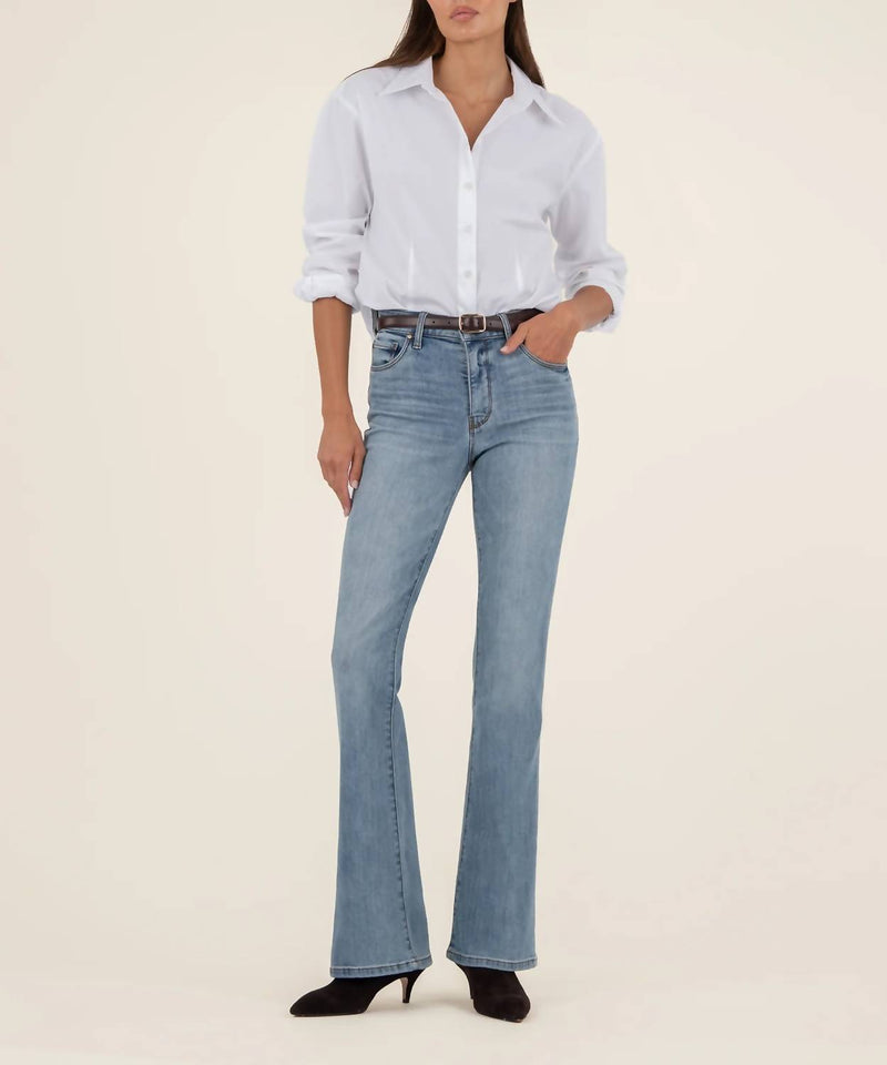 KUT FROM THE KLOTH High Rise Flare Pant in donate with medium base wash - women's pants