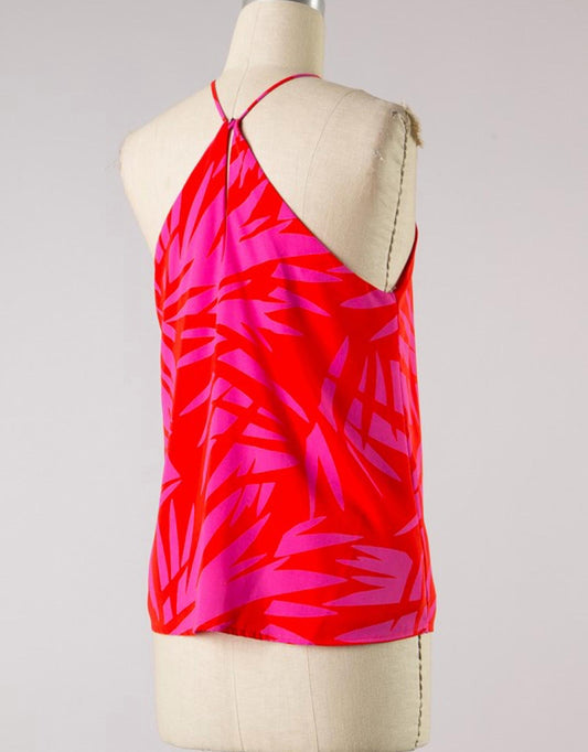Fascination - Women's Leaf Print Halter Neck Tank
