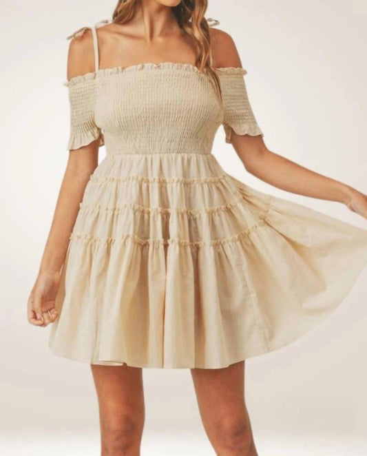 Mable - Leslie Smocked Off-Shoulder Mini Tiered Dress