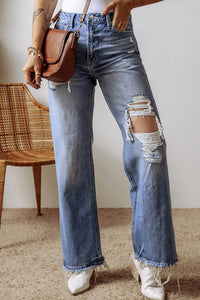 Threaded Pear - Distressed High Waist Straight Jeans