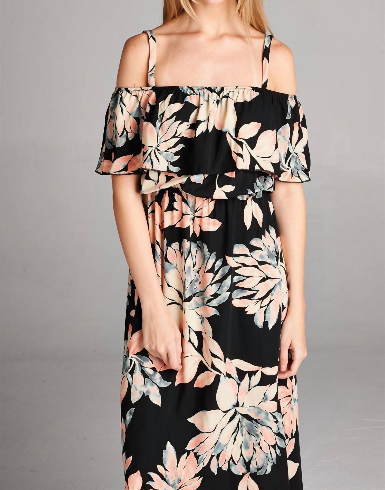 Hailey & Co - Ruffle Neckline Floral Maxi Dress