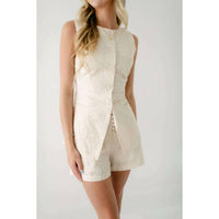 Karlie Neutral Eyelet Button Shorts in beige - women's shorts - view 4