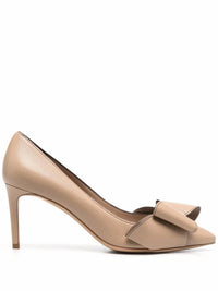 Salvatore Ferragamo Women's Double Bow Leather Pumps in beige - women's heels - view 49