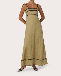Lusana - Candice Contrast Linen Maxi Dress