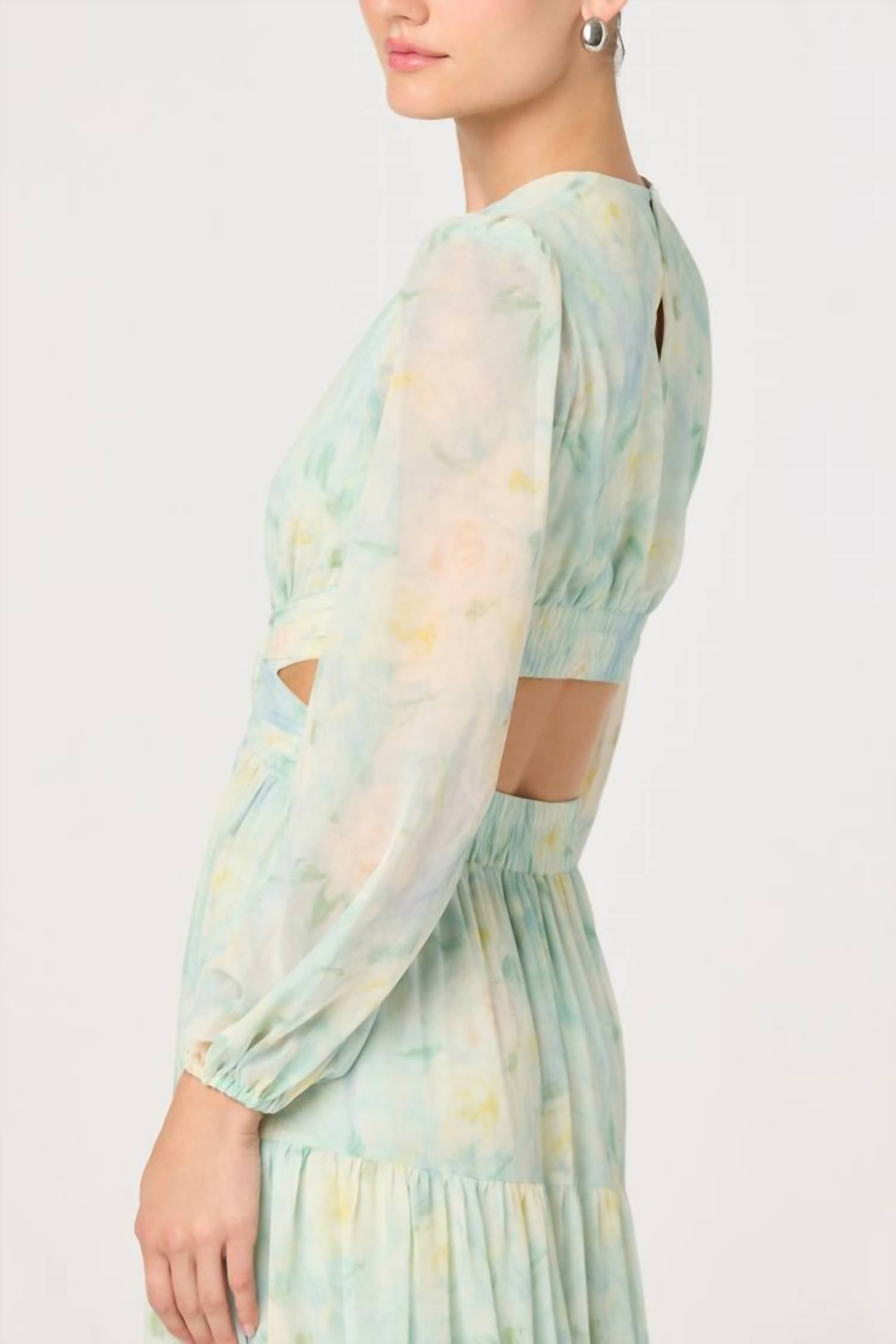 ASTR Klarissa Long Sleeve Dress in seafoam - women's dress - detail view