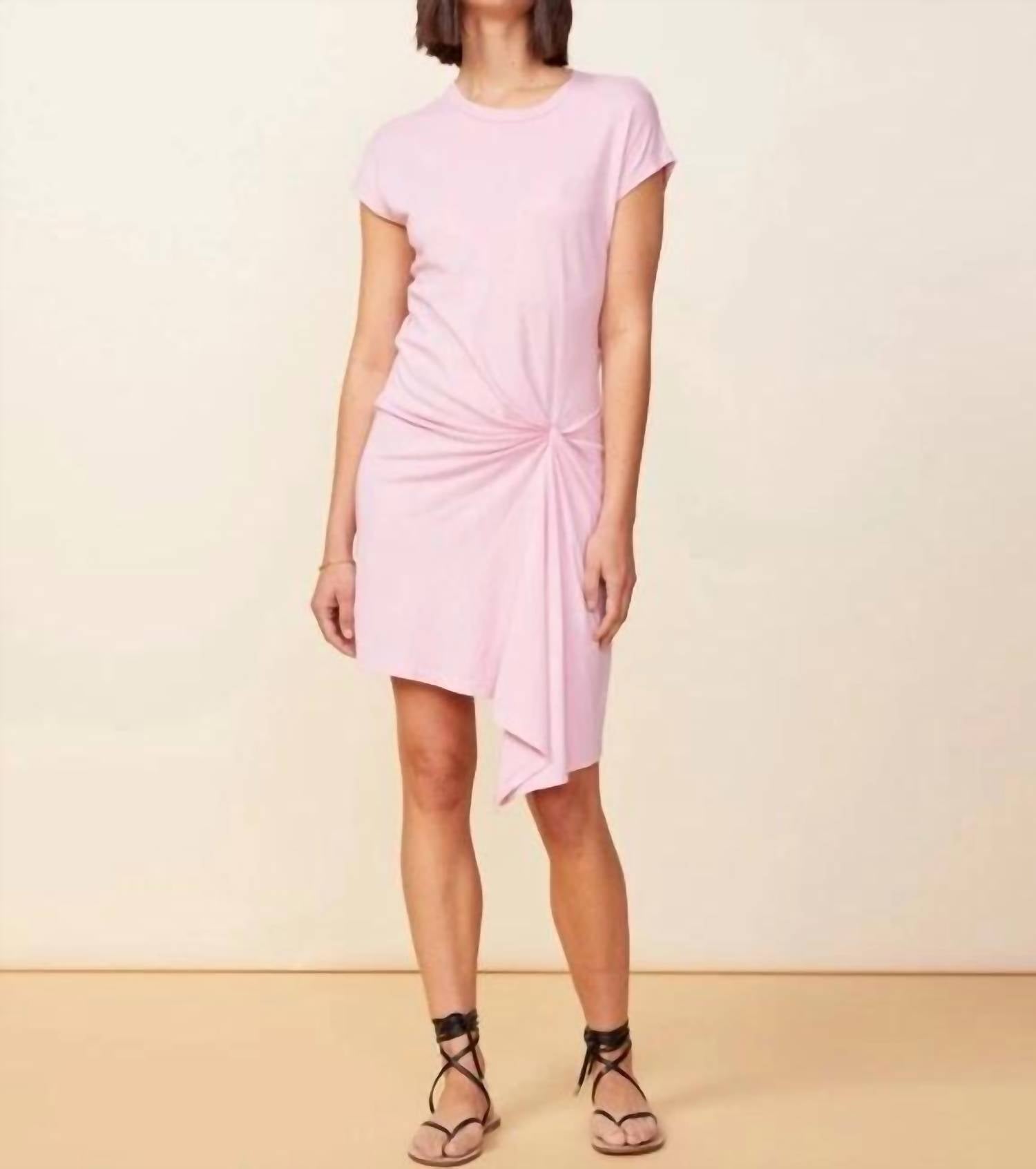 MONROW Tucked Front Tee Dress in dusty pink - women's dress