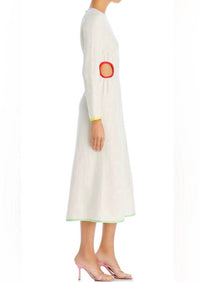 RHODE Thierry Linen Midi Dress in macadamia rainbow piping - women's dress - alternate view