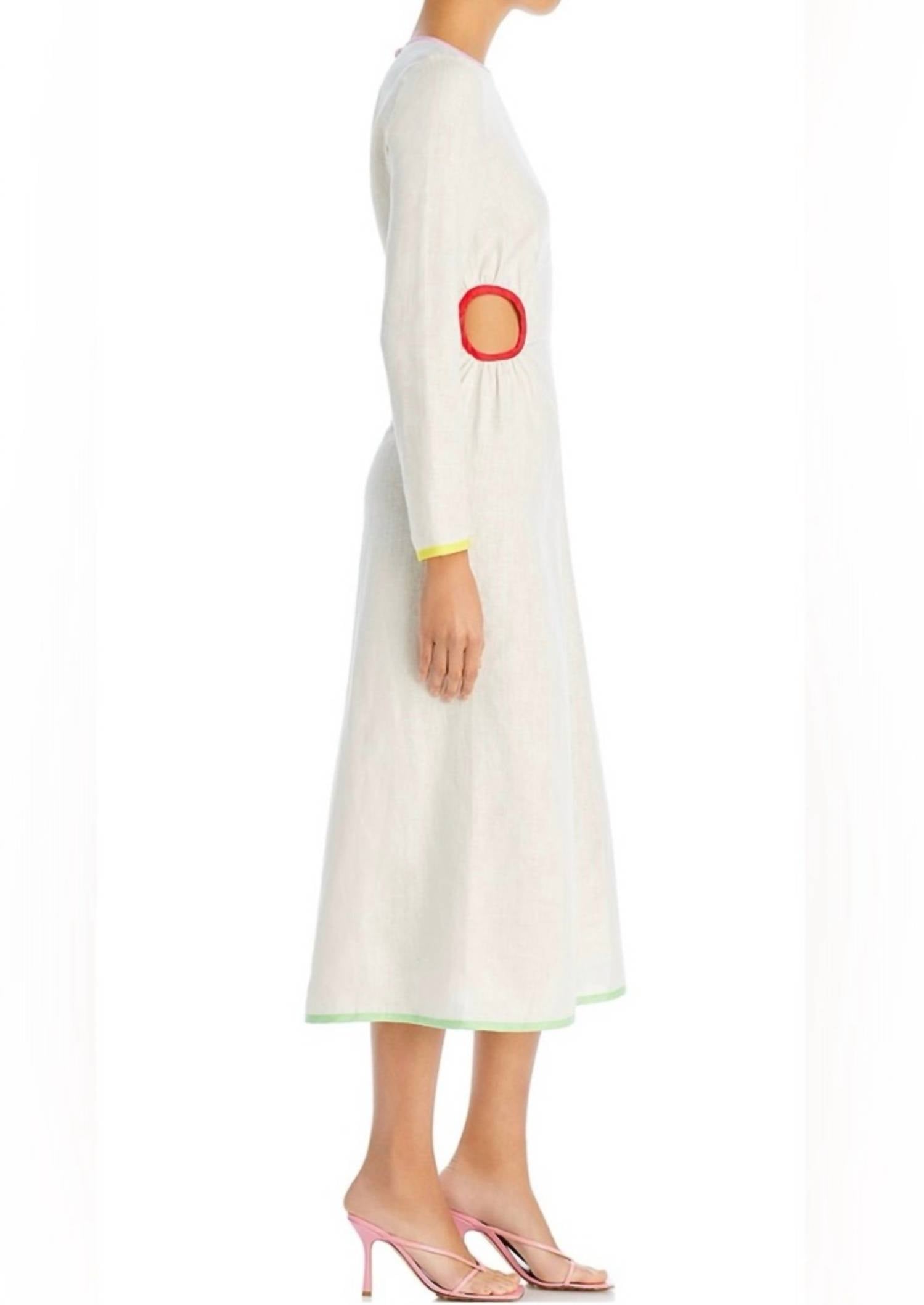 RHODE Thierry Linen Midi Dress in macadamia rainbow piping - women's dress - alternate view