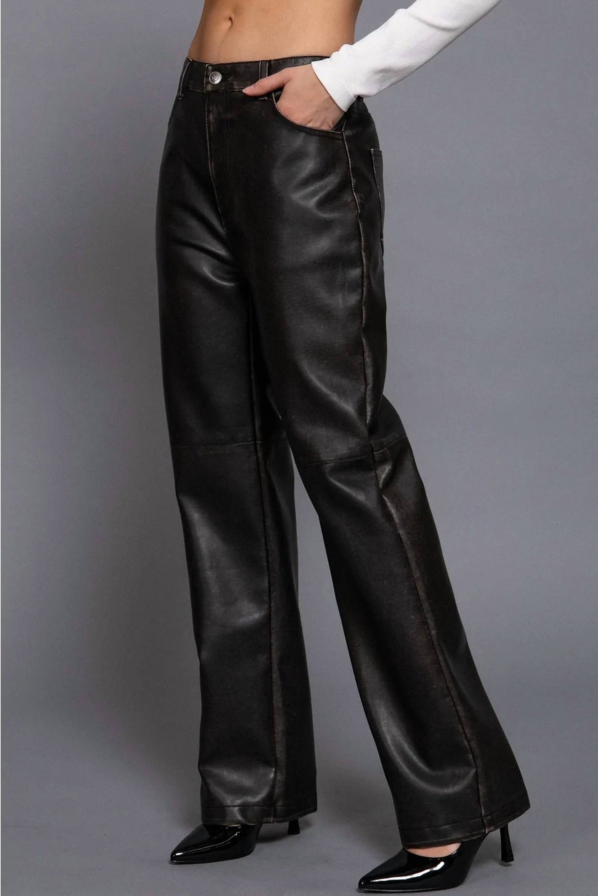 Active Basic - Washed Faux Leather Long Pants