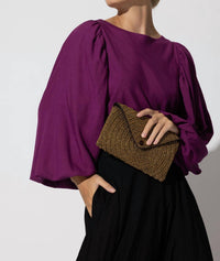 LUSANA Heidi Long Sleeve Blouse in berry - women's blouse