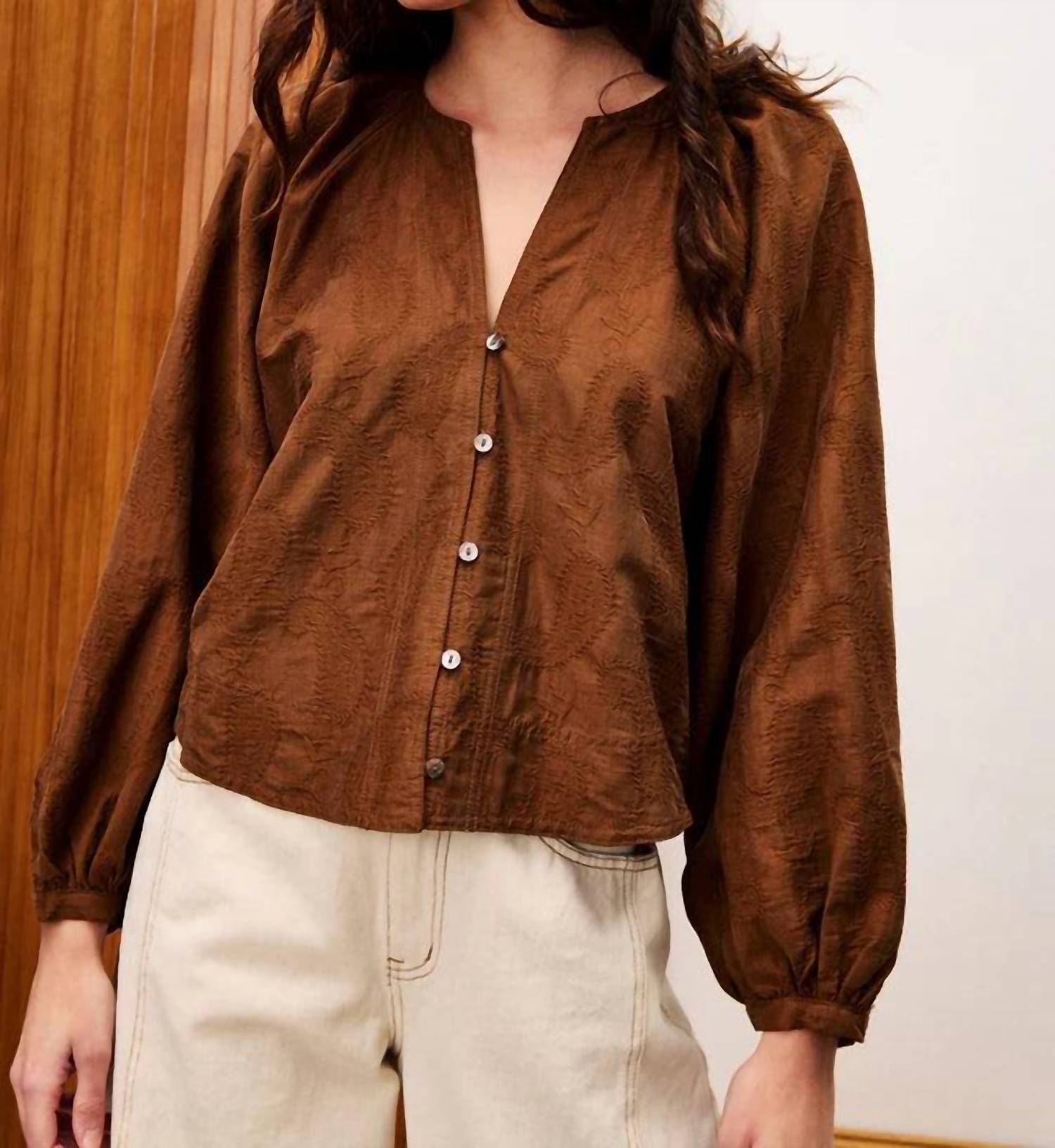 FRNCH Pensee Glace Blouse in marron - women's blouse