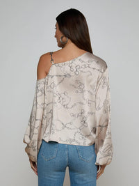 L'Agence Asami One Shoulder Blouse in soft macadamia multi small horsebit chain - women's blouse - alternate view