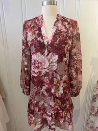 Meet Me In Santorini - Women's Long Sleeve Floral Belted Dress
