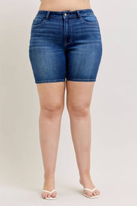 Judy Blue Mid Rise Bermuda Denim Short in blue - women's shorts - view 6