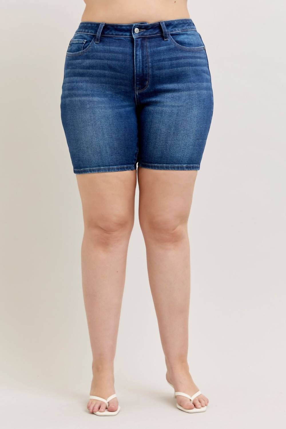 Judy Blue Mid Rise Bermuda Denim Short in blue - women's shorts - view 6