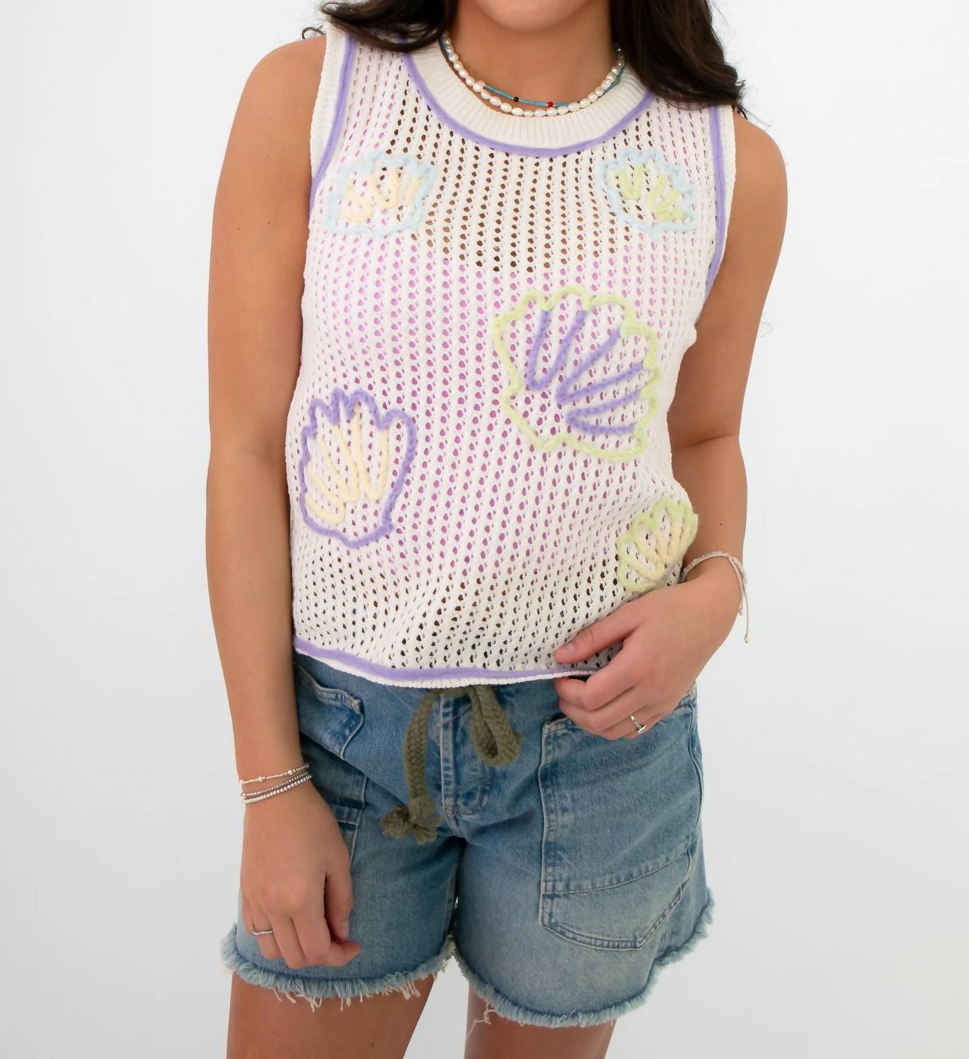 Gilli - Gia Crochet Shell Knit Tank