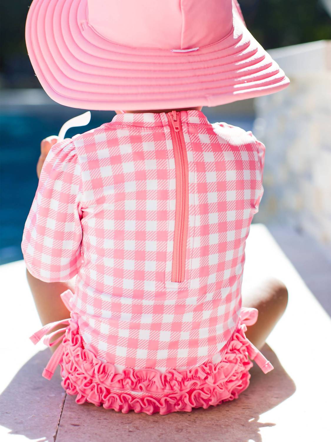 Rufflebutts - Gingham Long Sleeve One Piece Ruffle Rash Guard Swimsuit