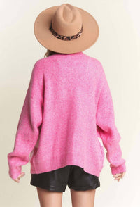 Madelyn Puff Checker Sweater Cardigan - Plus in fuchsia - women's cardigan - alternate view