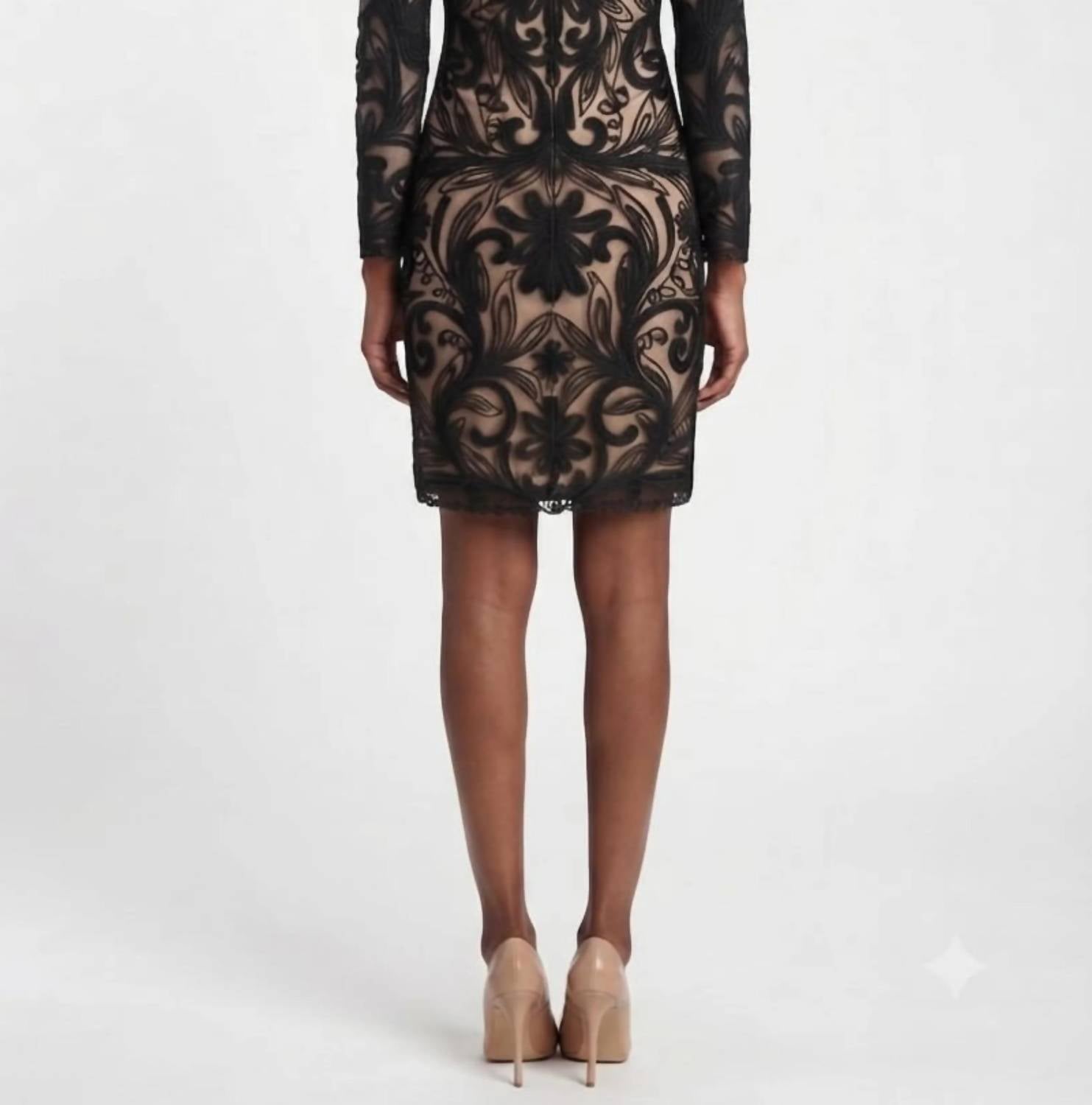 Sue Wong - Women's Sleeve Floral Embroidered Mesh Dress