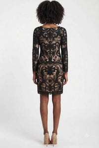 Sue Wong - Women's Sleeve Floral Embroidered Mesh Dress
